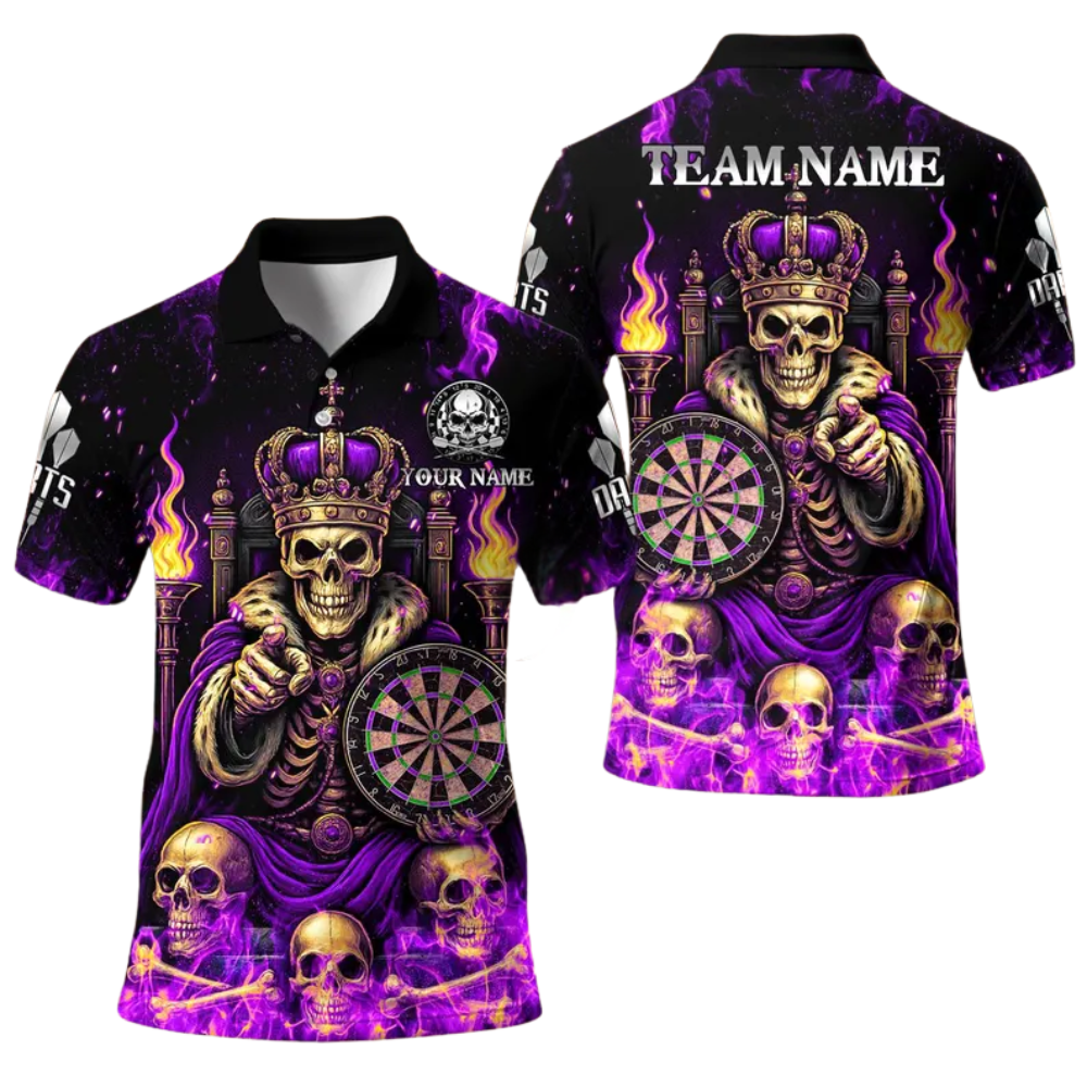 Custom King Skull Dart Polo Shirt For Men, Custom Skull Darts Team Shirts DE0005
