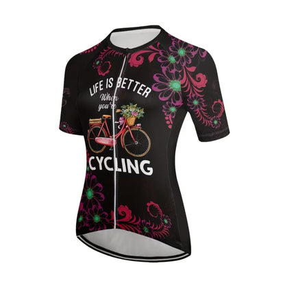 Life Is Better When You're Cycling Women's Floral Cycling Short Sleeve Jersey, Women's Cycling Jerseys CE0021