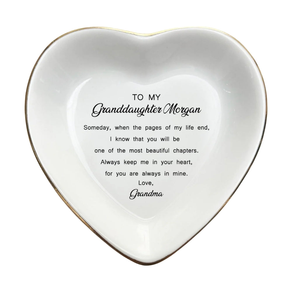 To My Granddaughter Personalized Wedding Jewelry Dish From Grandmother, Custom Ring Dish For Granddaughter WD0312