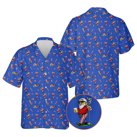 Funny Old Man USA Flag Golf Blue Hawaiian Shirt For Men, Funny 4th Of July Golf Hawaiian Shirts HE0443