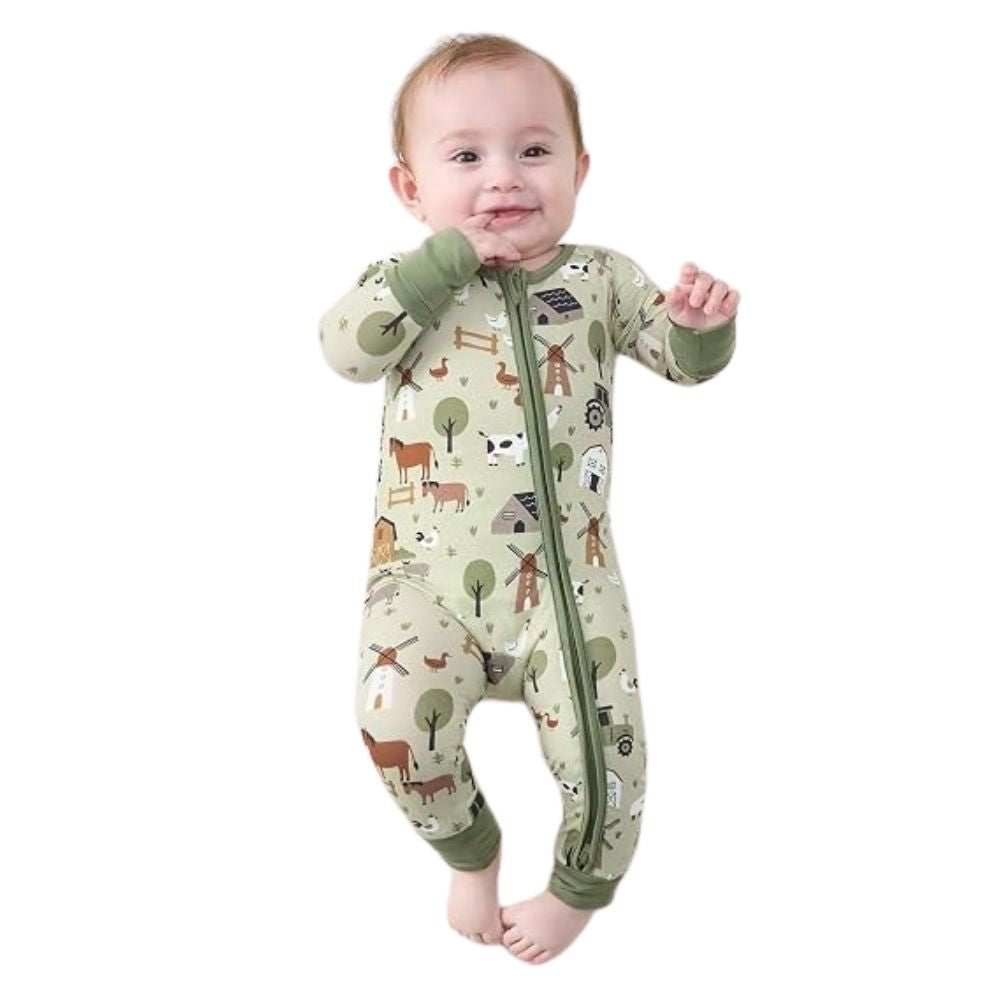Animal Farm Green Baby Convertible Zippy Romper, Baby Farm Lover Romper Convertible BB0395