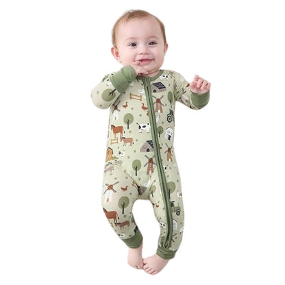 Animal Farm Green Baby Convertible Zippy Romper, Baby Farm Lover Romper Convertible BB0395