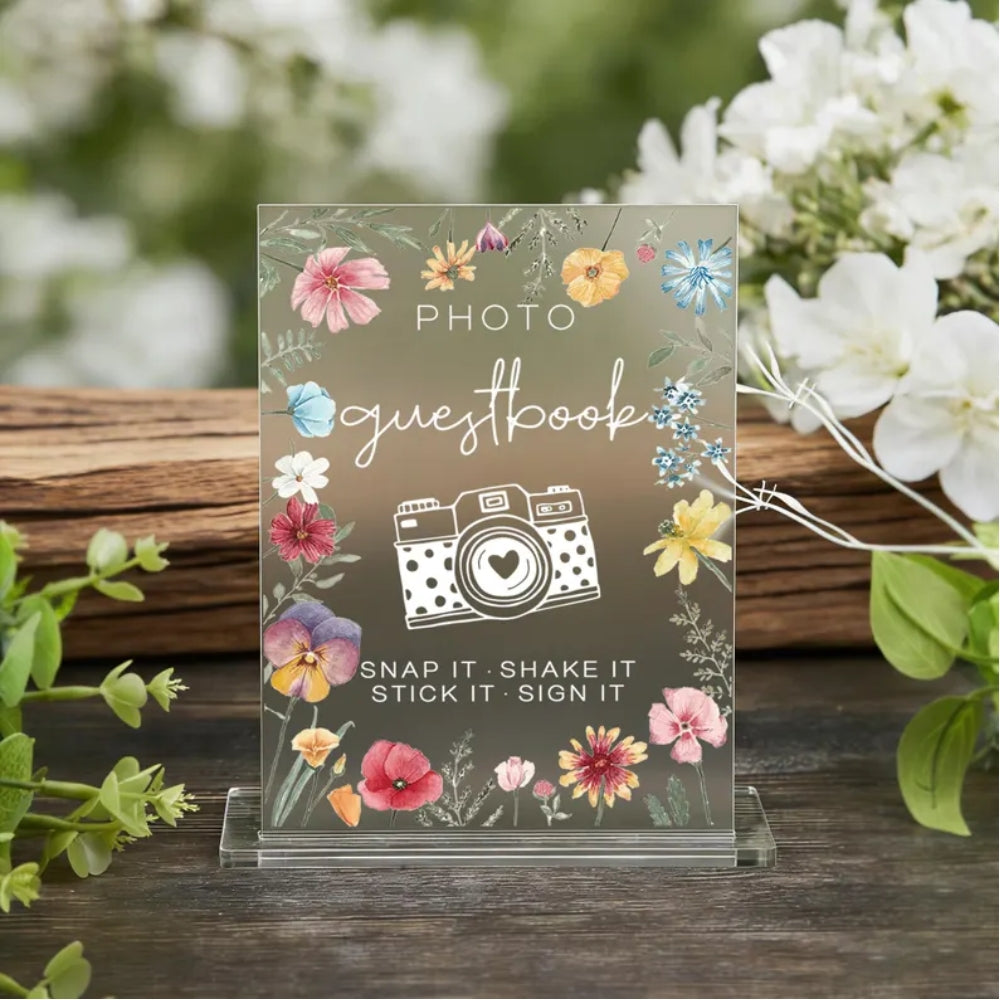 Snap It Shake It Floral Wedding Guest Book Sign, Wedding Photo Guestbook Sign WD0091