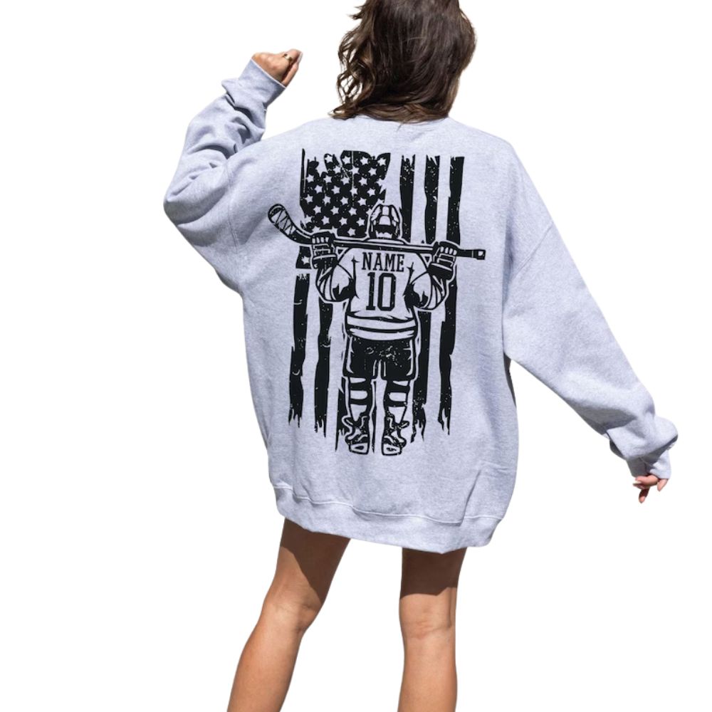 Custom American Flag Hockey Sweatshirt, Custom Name Number Hockey Sweatshirt 2D0841