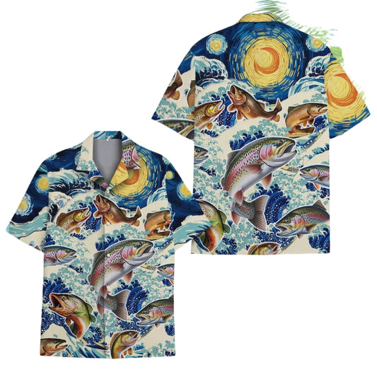 Trout Fish Wave Hawaiian Shirt For Men Women, Fish Hawaiian Shirts For Fishing Lovers HE0033