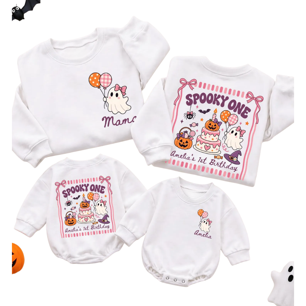 Spooky One Personalized Halloween First Birthday Matching Mama Mini Sweatshirt, Custom 1st Birthday Halloween Family Sweatshirt ET1603