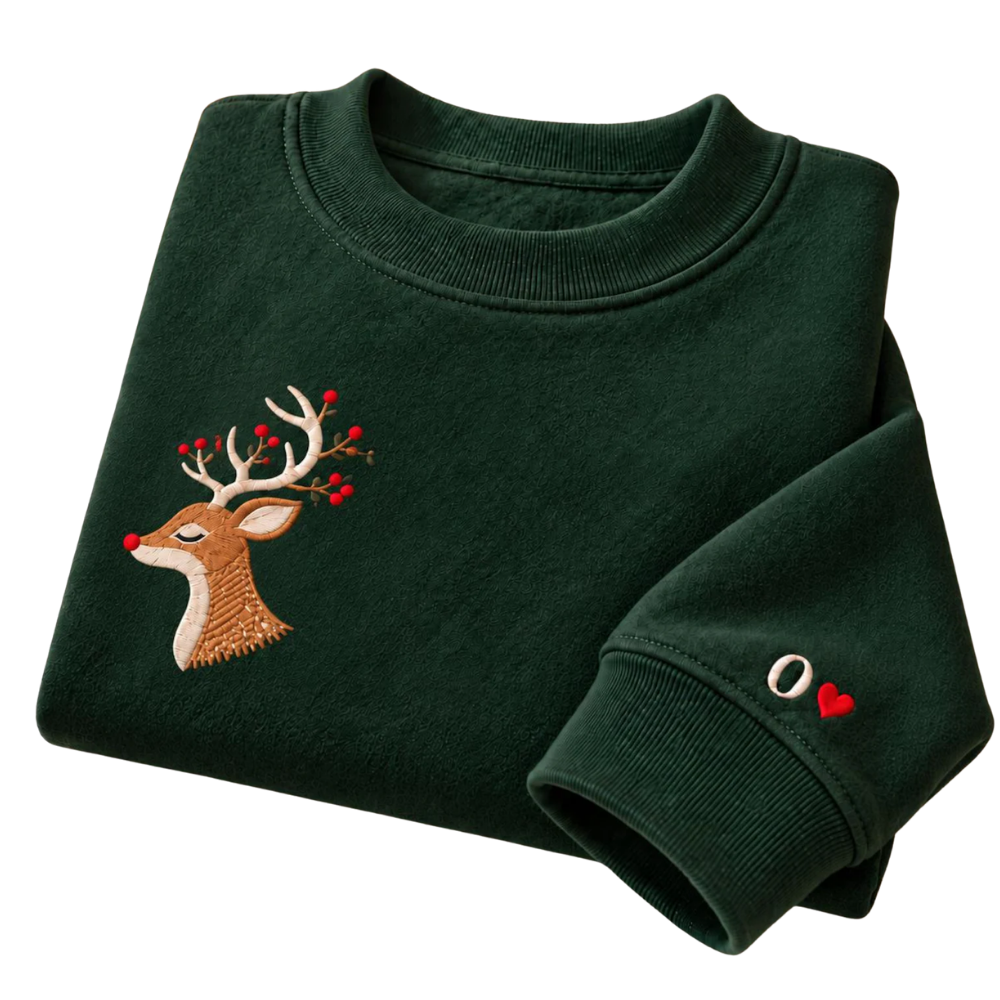 Custom Reindeer Couple Embroidered Sweatshirt With Initial Name, Personalized Christmas Couple Matching Sweatshirt 2D1303