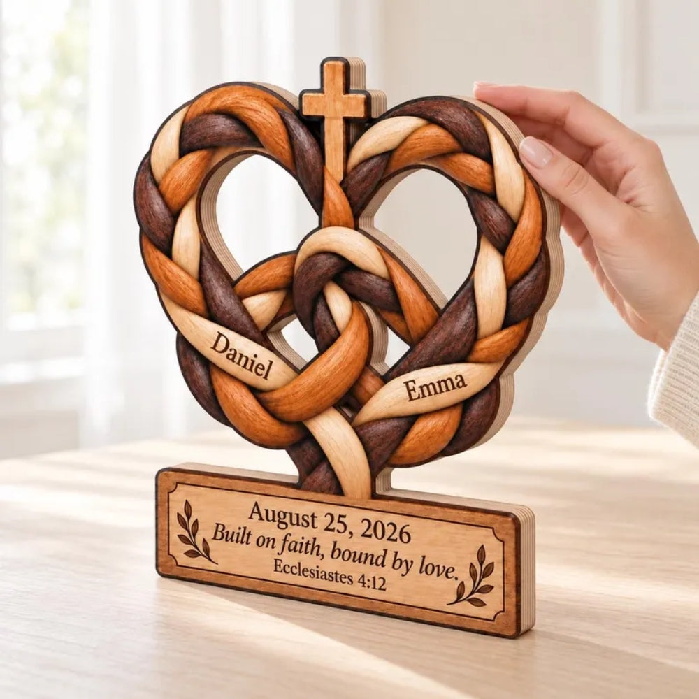 Cord of Three Strands Custom Christian Wedding Layer Wooden Block, Custom Faith Keepsake Wooden Plaque WD0955