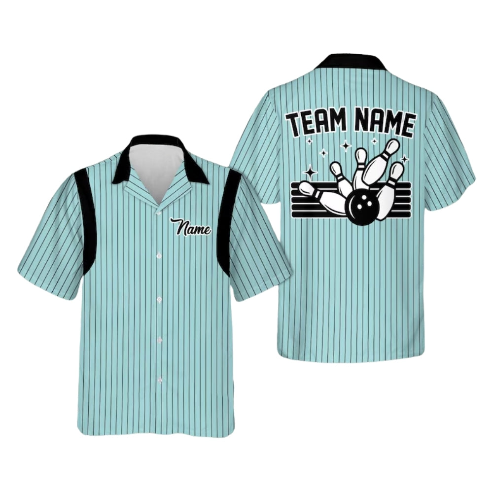Custom Retro Pastel Stripe Bowling Hawaiian Shirt Mens, Custom Team Retro Bowling Shirts BE0125