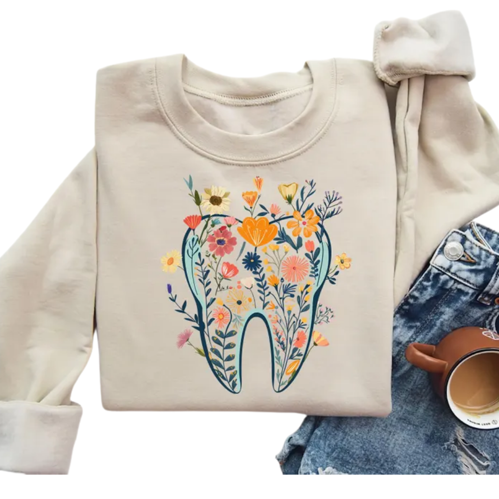 Floral Tooth Sweatshirt For Dentist, Floral Dental Assistant Sweatshirt 2D0901