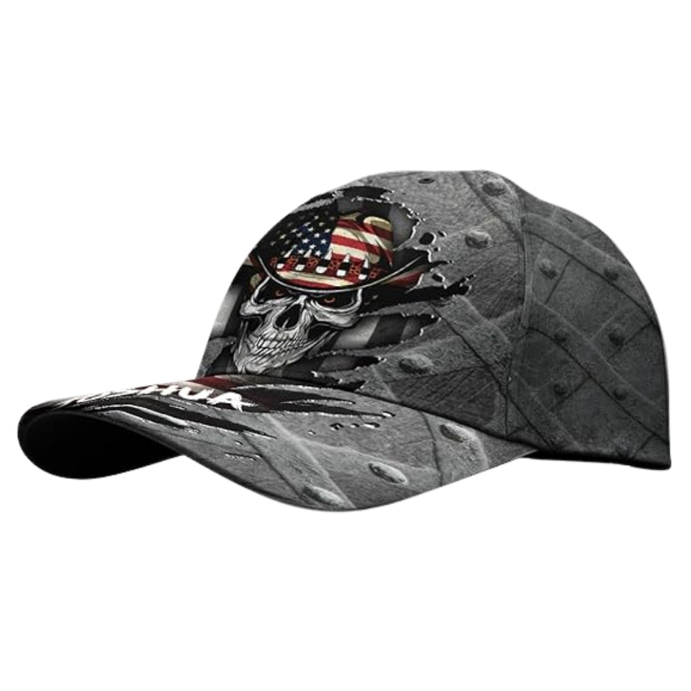 Custom Skull American Flag Baseball Cap 3D Printed, Custom Patriotic Skull Cap Hats CP0473