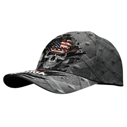 Custom Skull American Flag Baseball Cap 3D Printed, Custom Patriotic Skull Cap Hats CP0473