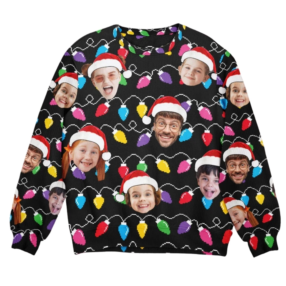 Custom Faces Christmas Light Sweatshirt For Men Women, Personalized Photo Christmas Sweatshirt 2D1058