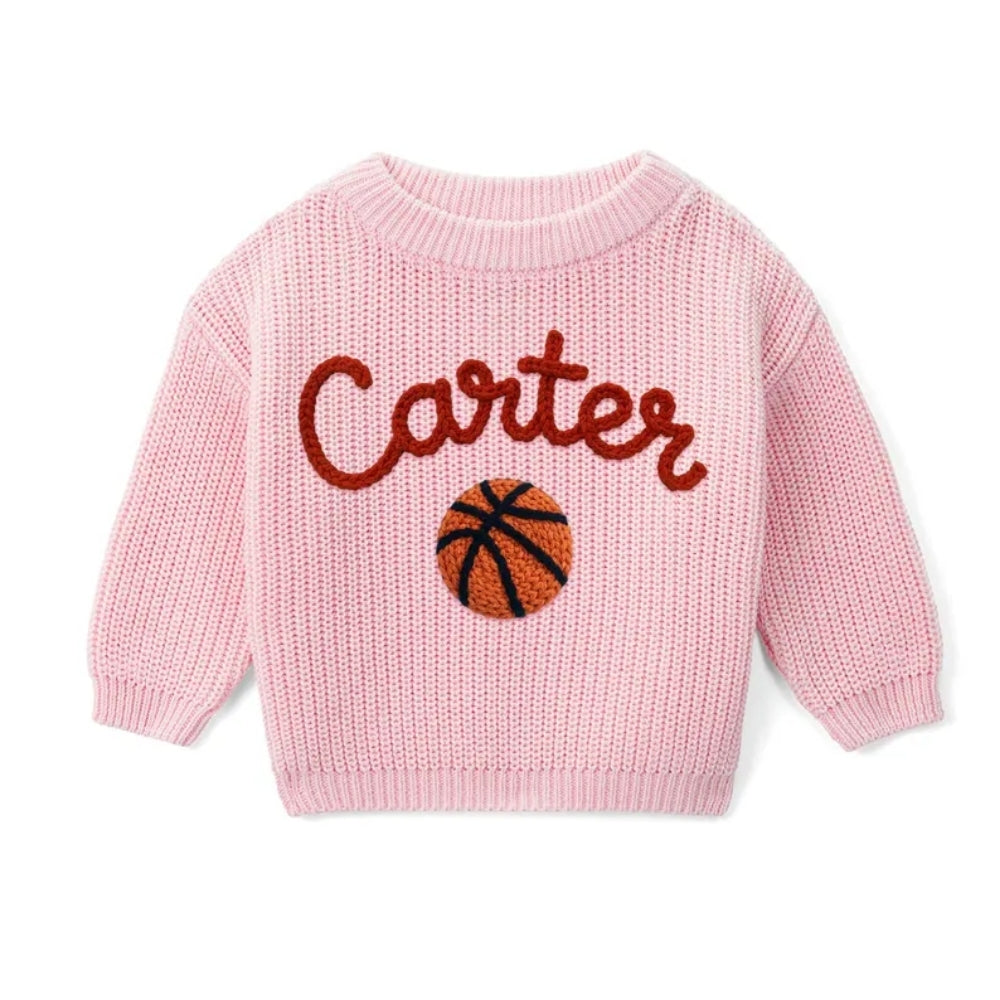 Personalized Basketball Baby Embroidered Knit Sweater, Custom Basketball Baby Sweatshirt BB0764