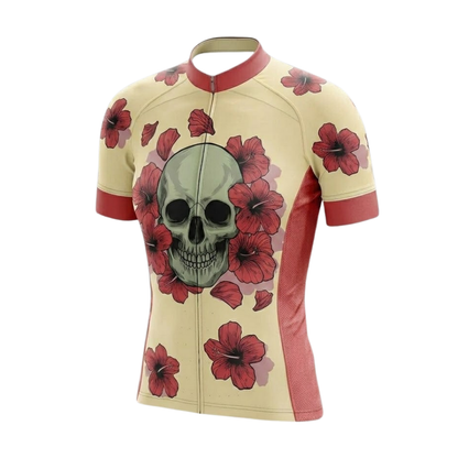 Ladies Flower Skull Cycling Short Sleeve Jersey, Skull Cycling Jersey For Women CG0872