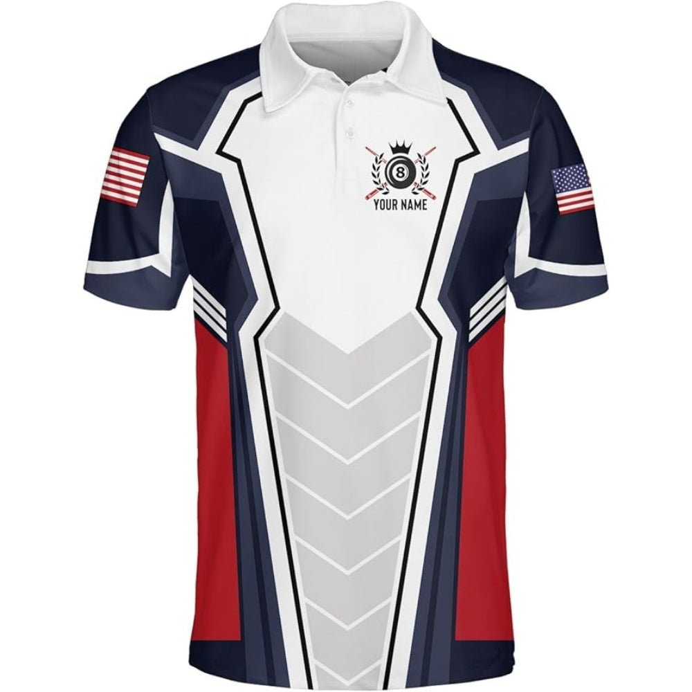 Custom Red White And Blue Billiard Polo Shirt For Men, Custom Patriotic Billiard Shirts BIZ0165