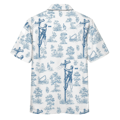 Custom Electrician Vintage Blue White Hawaiian Shirt For Men, Custom Electrician Hawaiian Shirt With Name HE0256