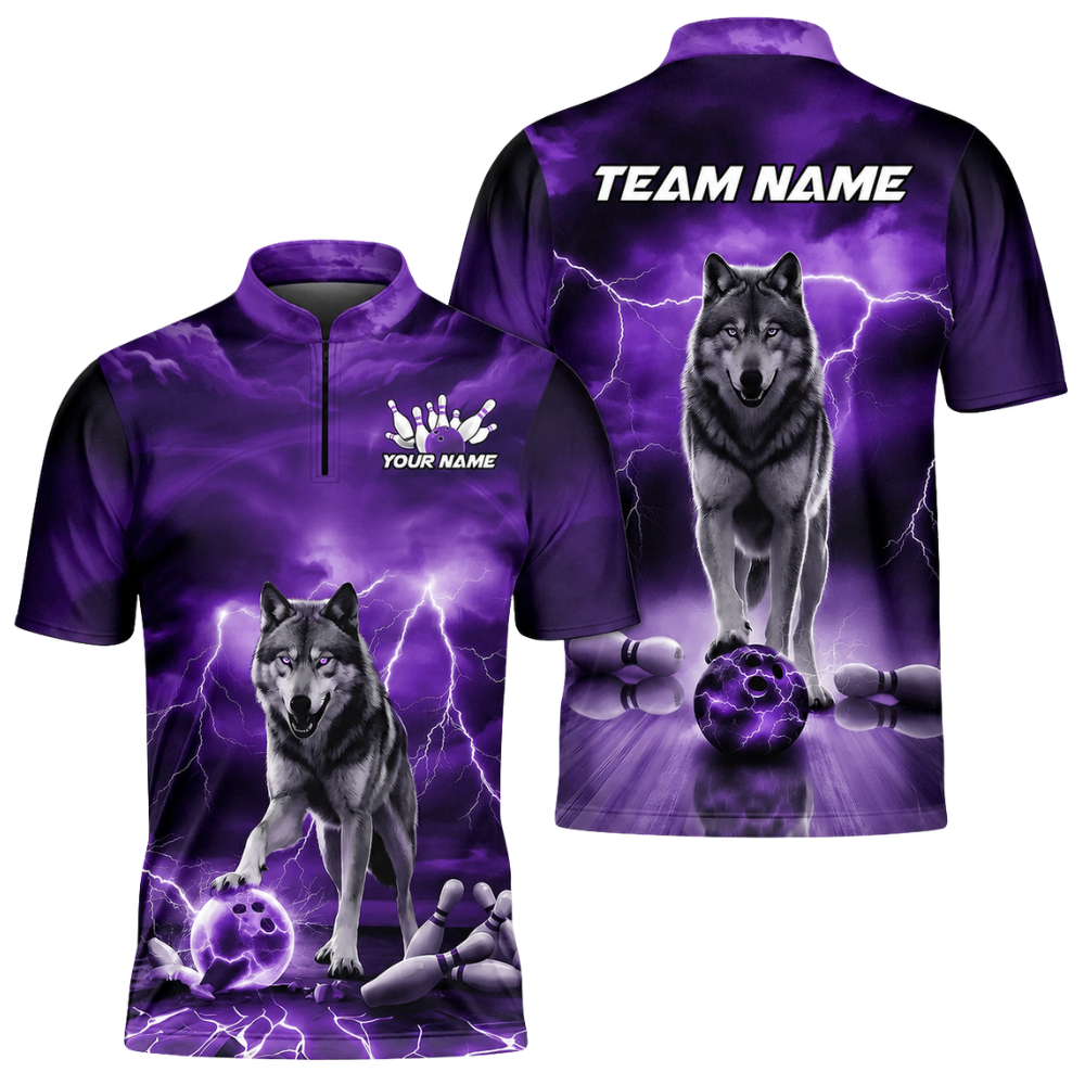 Custom Wolf Blue Thunder Mens Bowling Jersey, Custom Wolf Bowling Team Shirts BZ0452