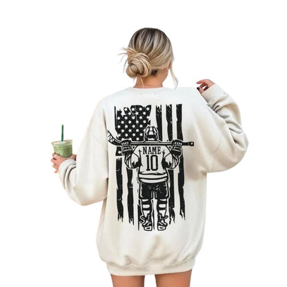 Custom American Flag Hockey Sweatshirt, Custom Name Number Hockey Sweatshirt 2D0841