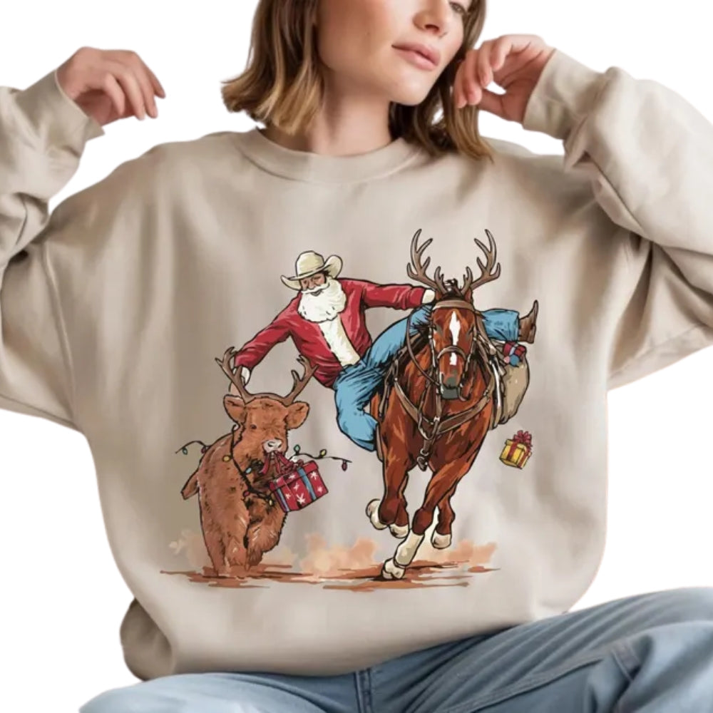 Western Cowboy Santa Christmas Sweatshirt, Western Xmas Sweatshirt 2D0686