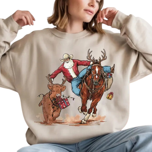 Western Cowboy Santa Christmas Sweatshirt, Western Xmas Sweatshirt 2D0686