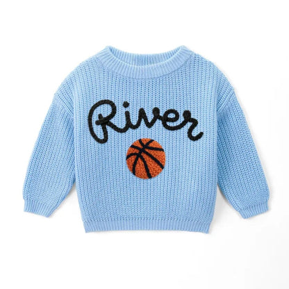 Personalized Basketball Baby Embroidered Knit Sweater, Custom Basketball Baby Sweatshirt BB0764