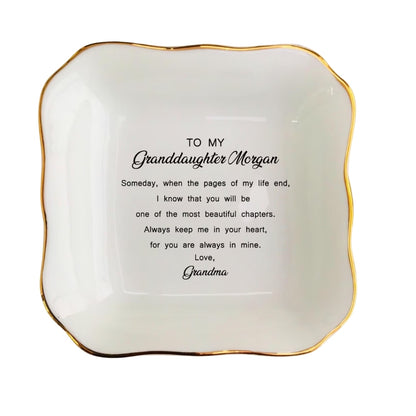 To My Granddaughter Personalized Wedding Jewelry Dish From Grandmother, Custom Ring Dish For Granddaughter WD0312