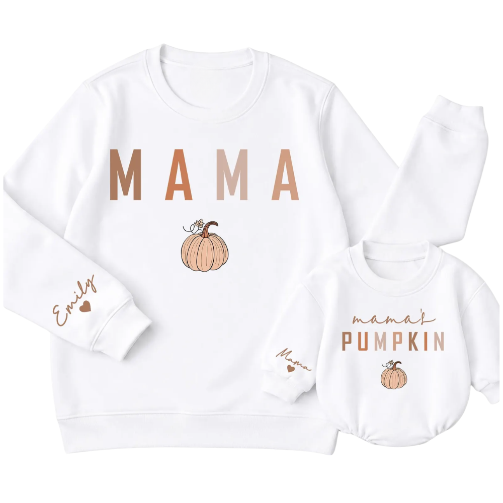 Custom Mama And Mama's Pumpkin Matching Thanksgiving Sweatshirt, Personalized Thanksgiving Sweatshirt For Mommy And Me ET1604
