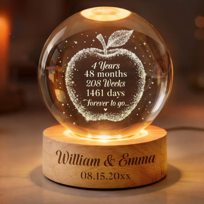 4 Years 48 Months 208 Weeks 1461 Days Forever To Go Custom Crystal Ball Led Night Light, Custom 4th Wedding Anniversary Night Light WD0904