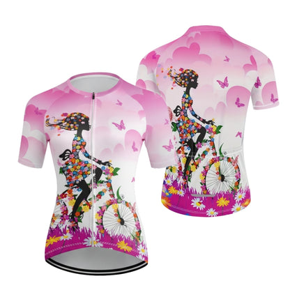 Floral Bicycle Women's Cycling Short Sleeve Jersey, Floral Cycling Jersey For Women CE0022