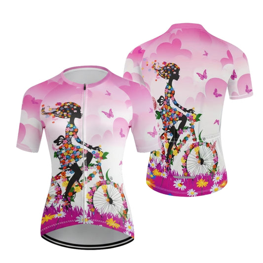 Floral Bicycle Women's Cycling Short Sleeve Jersey, Floral Cycling Jersey For Women CE0022