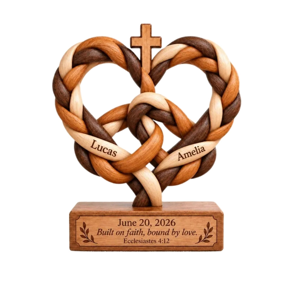Cord of Three Strands Custom Christian Wedding Layer Wooden Block, Custom Faith Keepsake Wooden Plaque WD0955