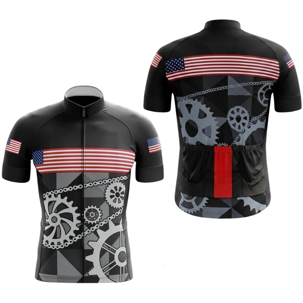 American Flag Gear Cycling Short Sleeve Jersey For Men, Patriotic Cycling Jersey CG0873