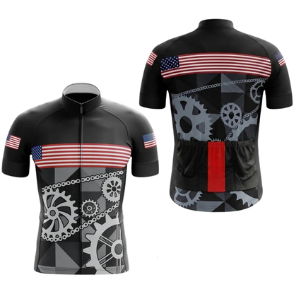 American Flag Gear Cycling Short Sleeve Jersey For Men, Patriotic Cycling Jersey CG0873