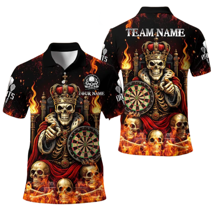 Custom King Skull Dart Polo Shirt For Men, Custom Skull Darts Team Shirts DE0005