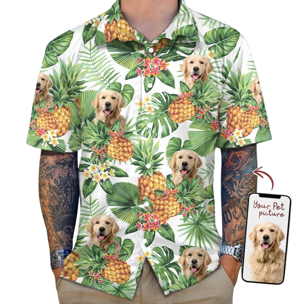 Custom Dog Photo Pineapple Tropical Hawaiian Shirt, Custom Pet Photo Hawaiian Shirts HE0444