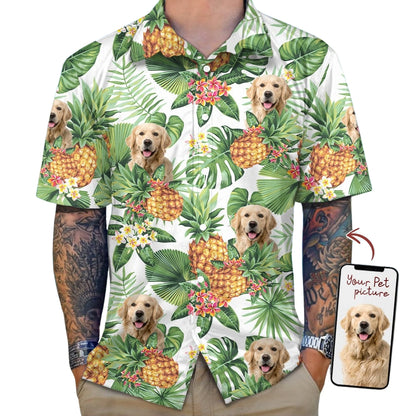 Custom Dog Photo Pineapple Tropical Hawaiian Shirt, Custom Pet Photo Hawaiian Shirts HE0444
