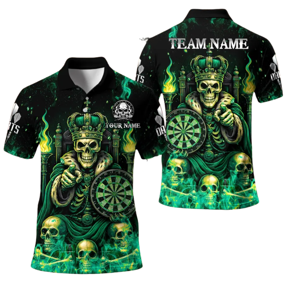 Custom King Skull Dart Polo Shirt For Men, Custom Skull Darts Team Shirts DE0005