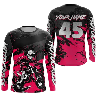 Custom Motocross Long Sleeve Jersey For Men Black Red, Custom Racing Motocross Jerseys MZ0071