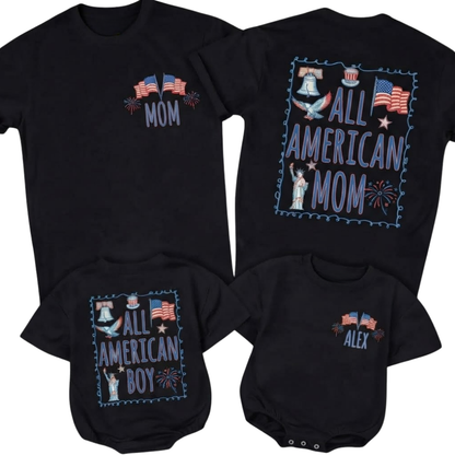 All American Boy All American Mom Matching Family T Shirts 4th Of July, Custom Patriotic Family Matching Shirts ET1527