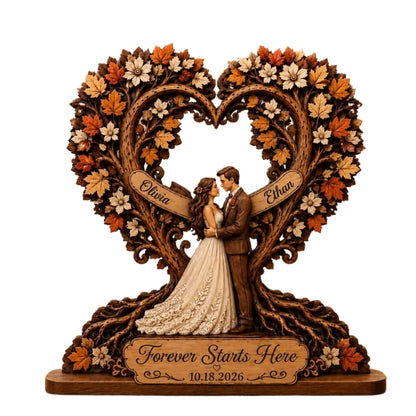 Custom Fall Tree Couple Wedding Wooden Plaque, Custom Wedding Autumn Wooden Block WD0789