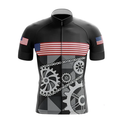 American Flag Gear Cycling Short Sleeve Jersey For Men, Patriotic Cycling Jersey CG0873