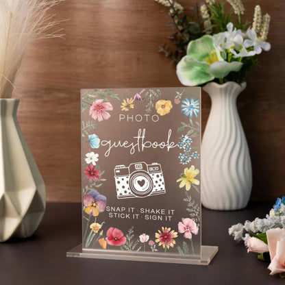 Snap It Shake It Floral Wedding Guest Book Sign, Wedding Photo Guestbook Sign WD0091