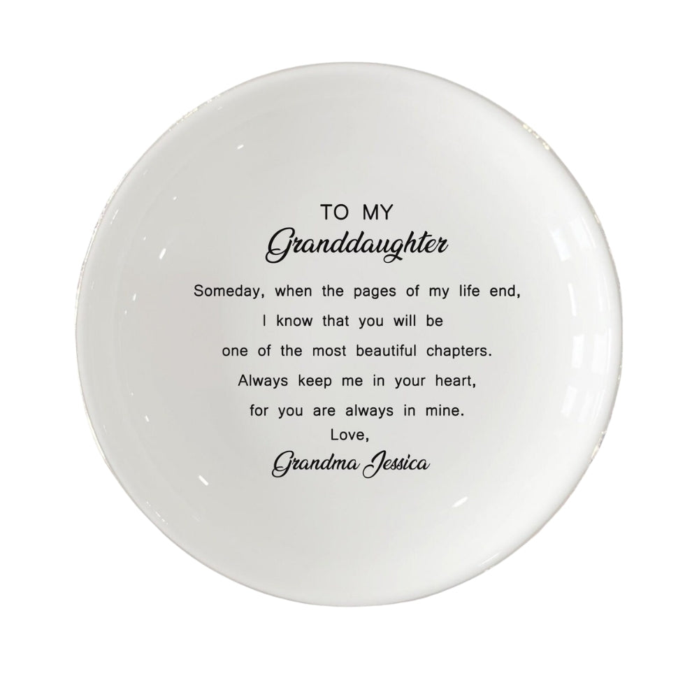 To My Granddaughter Personalized Wedding Jewelry Dish From Grandmother, Custom Ring Dish For Granddaughter WD0312