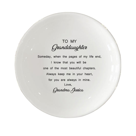 To My Granddaughter Personalized Wedding Jewelry Dish From Grandmother, Custom Ring Dish For Granddaughter WD0312