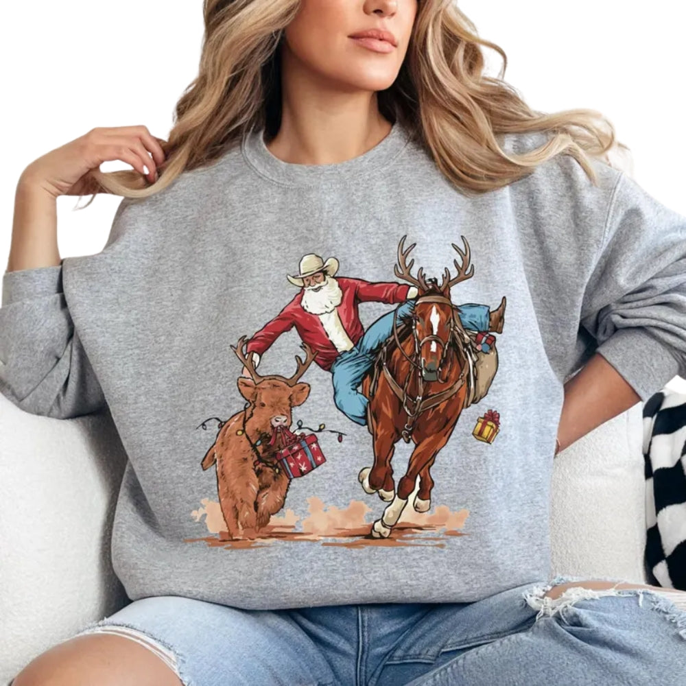 Western Cowboy Santa Christmas Sweatshirt, Western Xmas Sweatshirt 2D0686