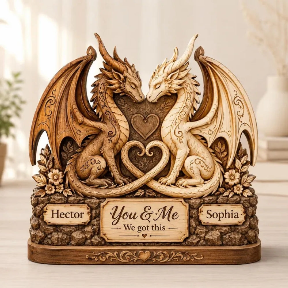 Custom Dragon Couple Wedding Layer Wooden Plaque, Custom Dragon Wedding Keepsake Wooden Block WD0956