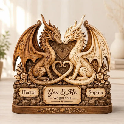 Custom Dragon Couple Wedding Layer Wooden Plaque, Custom Dragon Wedding Keepsake Wooden Block WD0956