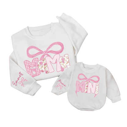 Custom Mama And Mini Floral Pink Bow Matching Sweatshirt, Custom Mommy And Mini Sweaters ET1575