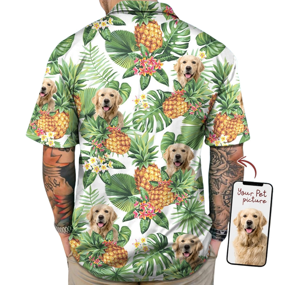 Custom Dog Photo Pineapple Tropical Hawaiian Shirt, Custom Pet Photo Hawaiian Shirts HE0444